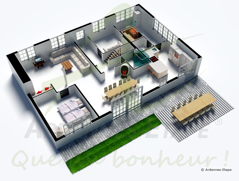 plan maison moderne etage 3d
